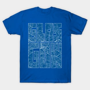 Glasgow, Scotland Map Typography - Blueprint T-Shirt